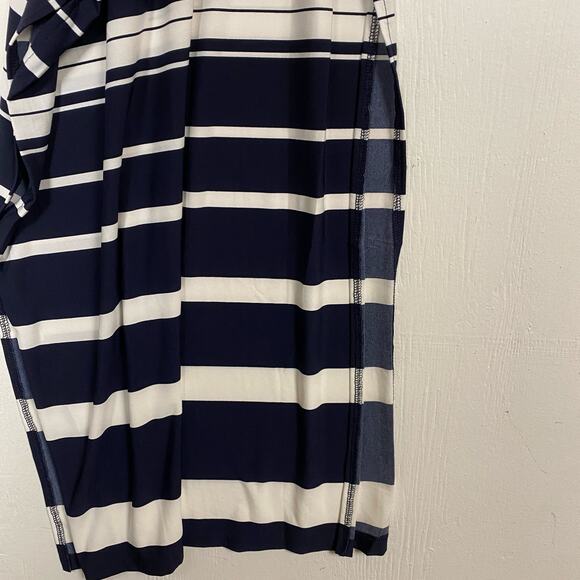 Chico's Navy Blue White Stripe Shift Short Sleeve Midi Dress Size 8 - Picture 6 of 6